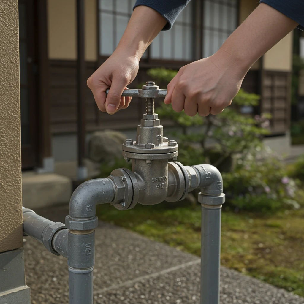 まずは水道の元栓を締める
