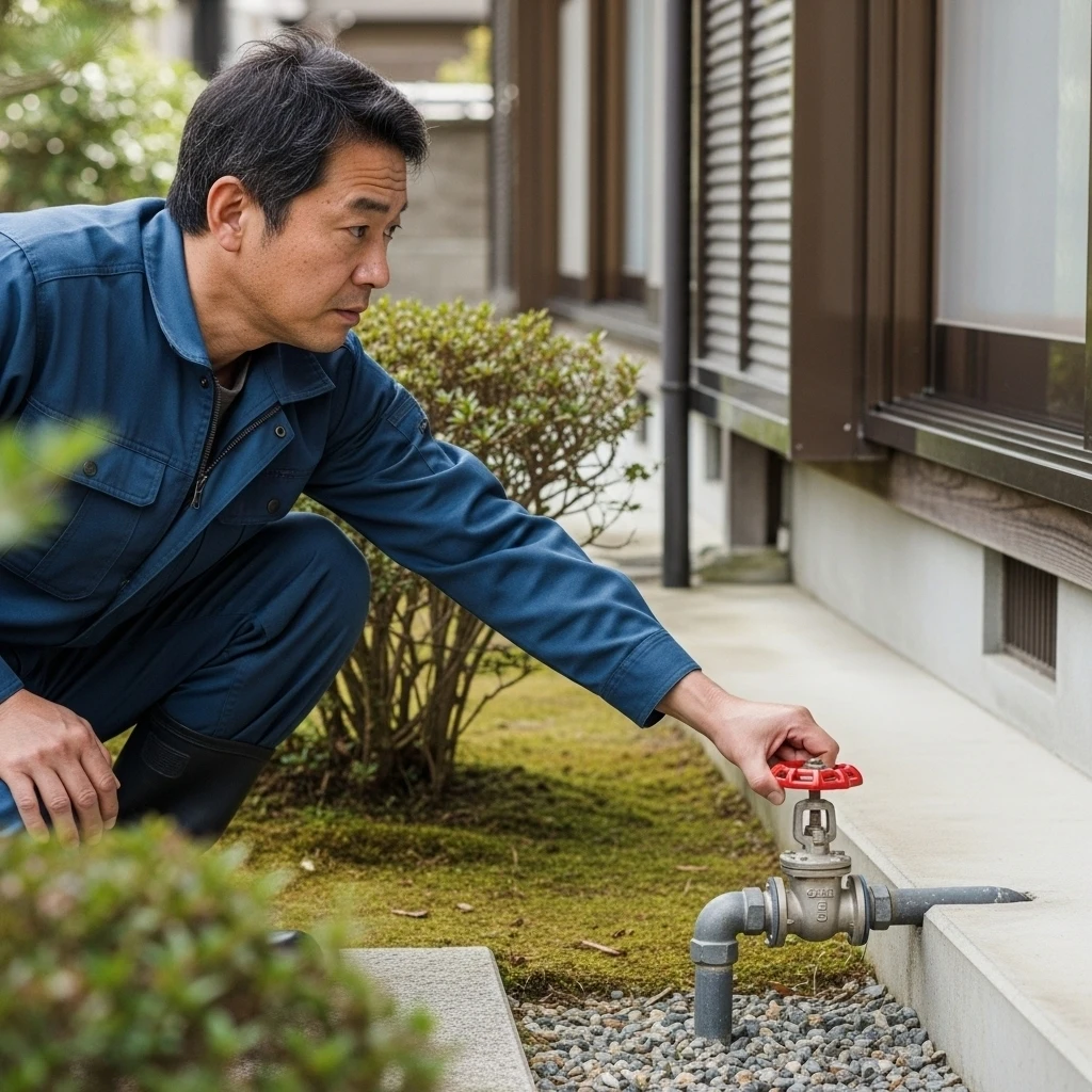 漏水場所の特定と水の一時停止