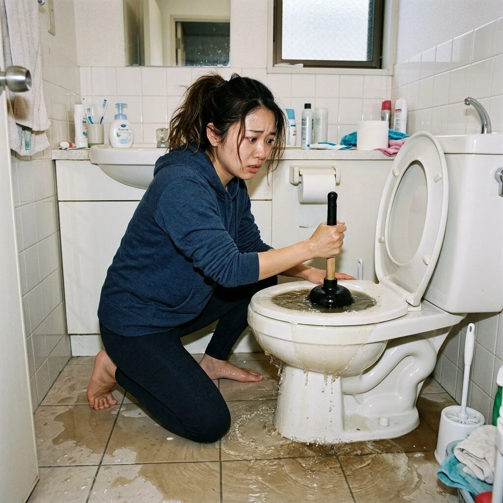 急なトイレ詰まりで大慌て